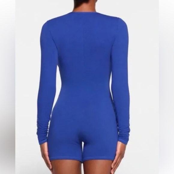 Skims Long Sleeve Henley One Piece Romper Size S Blue Cotton Lounge Sleepwear - Picture 2 of 10